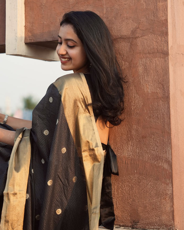 Elegant Black Jacquard Saree for Timeless Festive & Party Wear