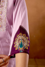 Elegant Light Lovender Roman Silk Kurti Set