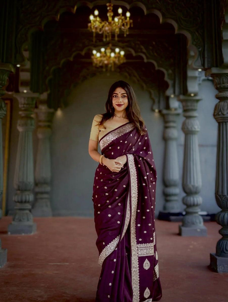 Wine Jacquard Saree