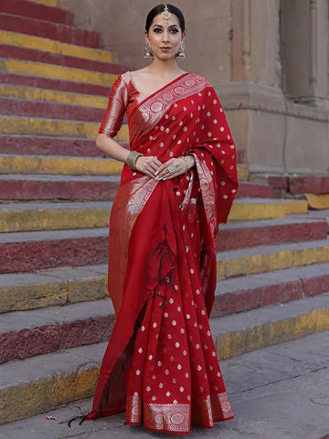 Red Jacquard Saree – Rich Woven Elegance for Weddings & Festive Wear