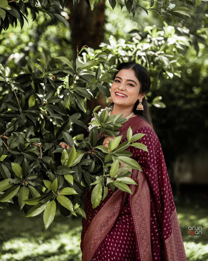 Royal Maroon Jacquard Saree for Festive & Wedding Elegance