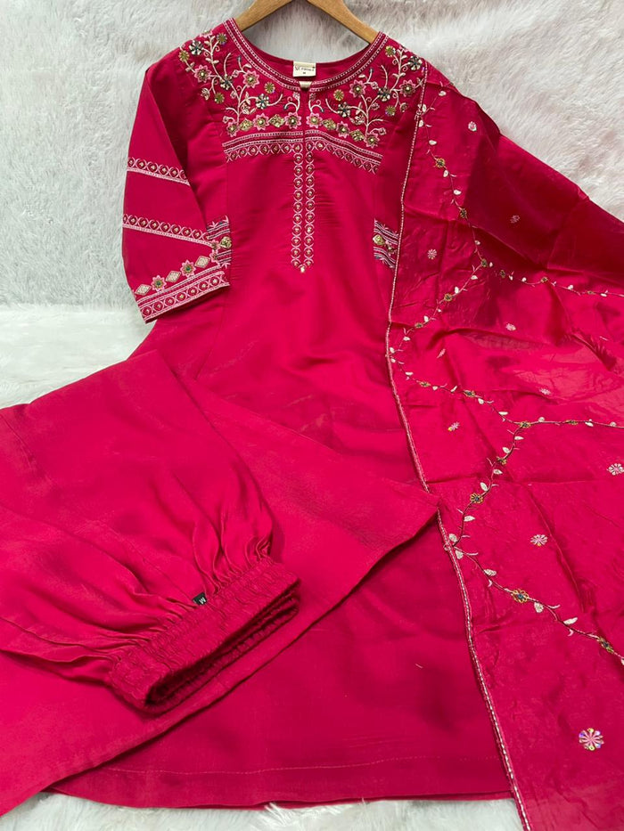 Rani Pink Mango Silk Anarkali Set