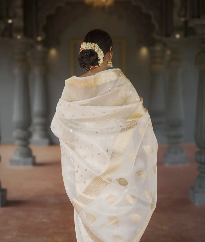 White Jacquard Saree – Timeless Elegance in Classic Pure White
