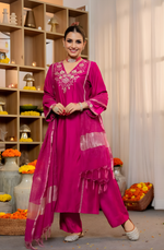 Pure Satori Silk Embroidered Rani Suit Set with Banarasi Silk Dupatta