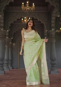 Pista Green Jacquard Saree – Fresh, Elegant & Perfect for Every Occasion