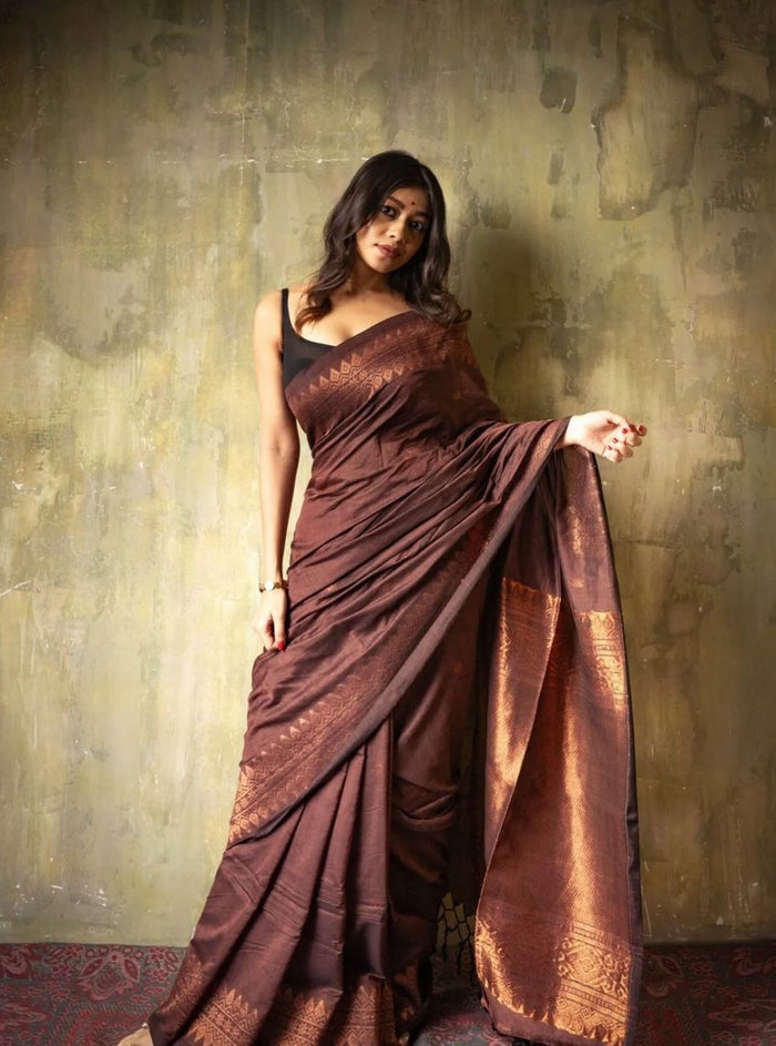 Luxurious Coffee Jacquard Saree – Elegant Festive & Party Wear Saree for Women