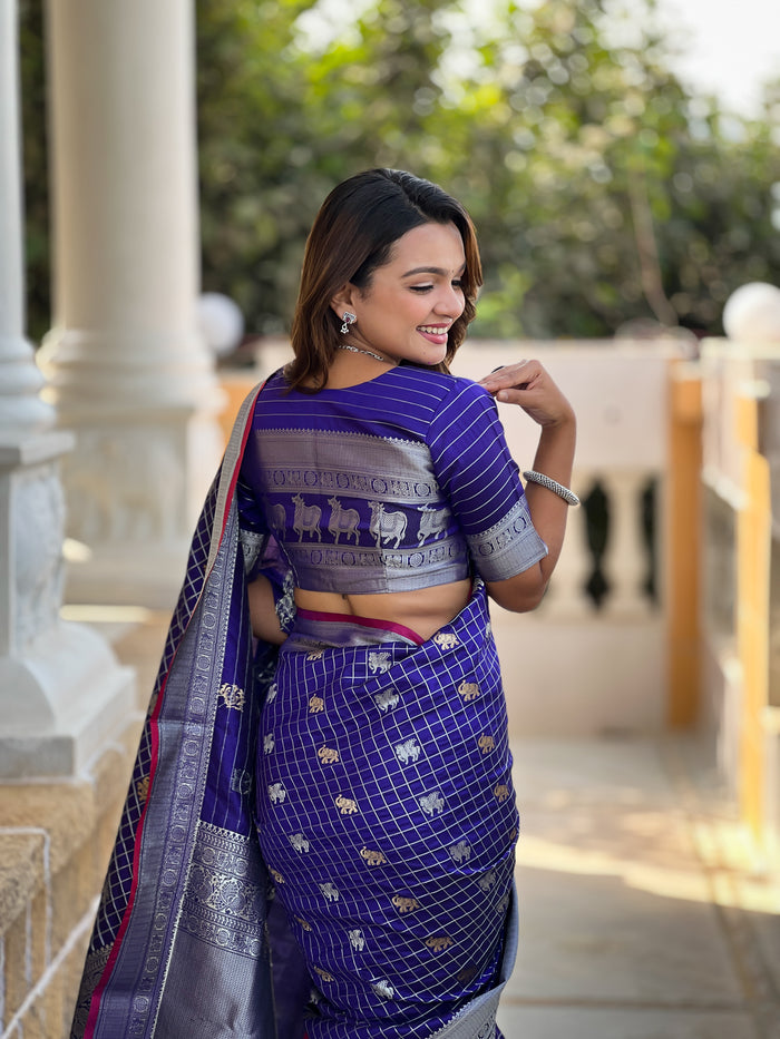 Royal Blue Jacquard Saree – Elegant Festive Wear With Premium Woven Detailing