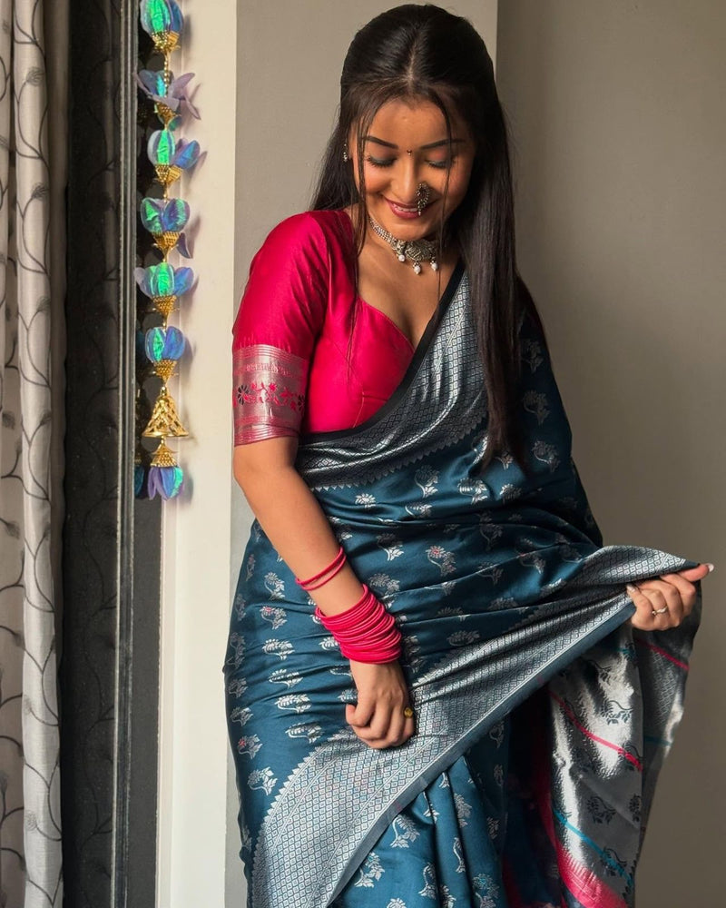 Blue Jacquard Saree