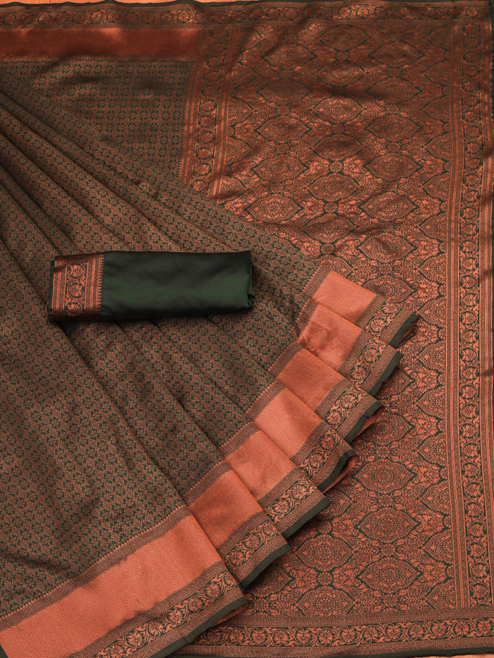 Mahendi Green Jacquard Saree – Elegant Woven Detailing & Festive Traditional Style