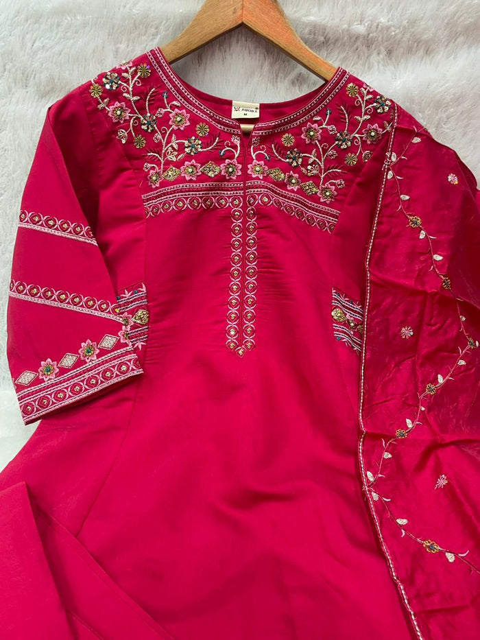 Rani Pink Mango Silk Anarkali Set