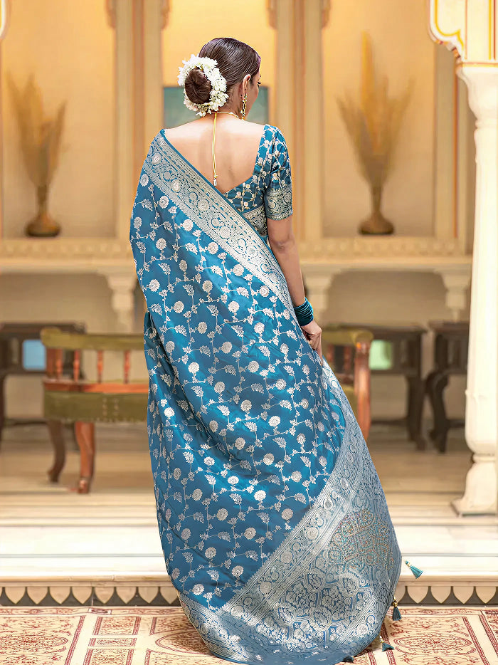 Tea Blue Jacquard Saree – Elegant Woven Saree for Festive, Party & Wedding Wear