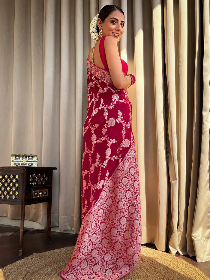 Royal Maroon Jacquard Saree – Classic Woven Elegance for Weddings & Festive Events