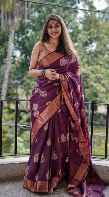 Royal Wine Jacquard Saree – Luxurious Weave for Festive & Elegant Occasions