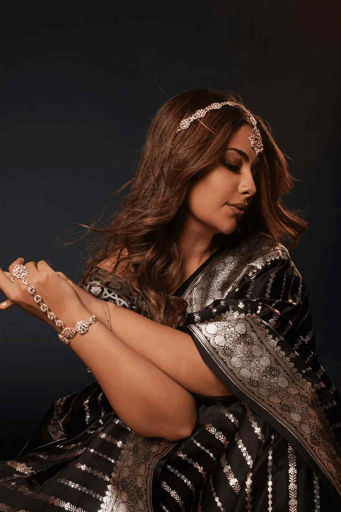 Black Jacquard Saree – Luxe Woven Saree for Festive & Party Wear