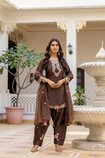 Coffee Embroidered Designer Suit Set