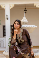 Coffee Embroidered Designer Suit Set