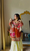Rust Embroidered Satin Silk Gharara Set