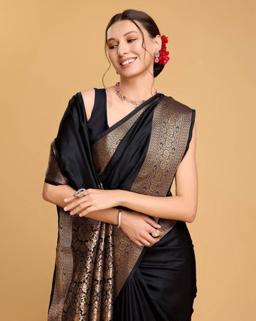 Classic Black Jacquard Saree for Women – Elegant Festive & Evening Wear