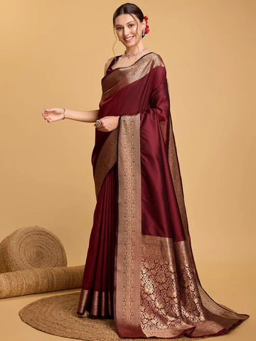 Premium Maroon Jacquard Saree for Women – Royal Festive & Wedding Wear