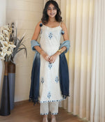 Off White Embroidered Cotton Flex Suit Set