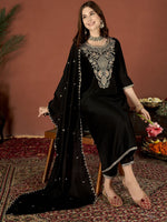 Black Embroidered Vichitra Suit Set with Dupatta