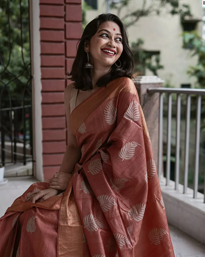 Beautiful khadi Silk Brown Color Saree