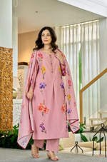 Pink Chanderi Butti Printed Kurti Set