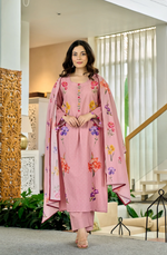 Pink Chanderi Butti Printed Kurti Set