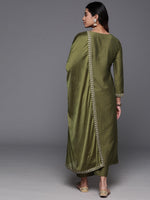 Olive Green Embroidered Chanderi Kurta Pant Set