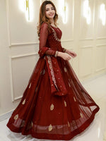 Maroon Georgette Embroidered Anarkali Set