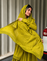 Olive Mustard Green Embroidered Anarkali Suit Set