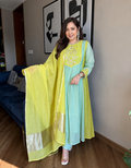 Elegant Mint Green & Lime Yellow Embroidered Anarkali Suit Set