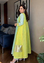 Elegant Mint Green & Lime Yellow Embroidered Anarkali Suit Set