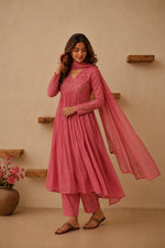 Pink Designer Anarkali Suit Set with Floral Embroidery