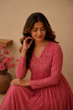 Pink Designer Anarkali Suit Set with Floral Embroidery