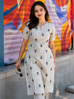 Grey Linen Pure Cotton Kurti Pant Set