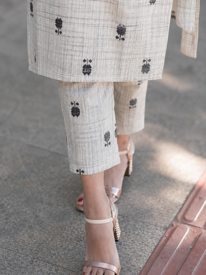Grey Linen Pure Cotton Kurti Pant Set