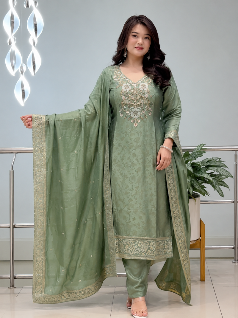 Banarasi Silk Suit Set with Handwork Dupatta for Women