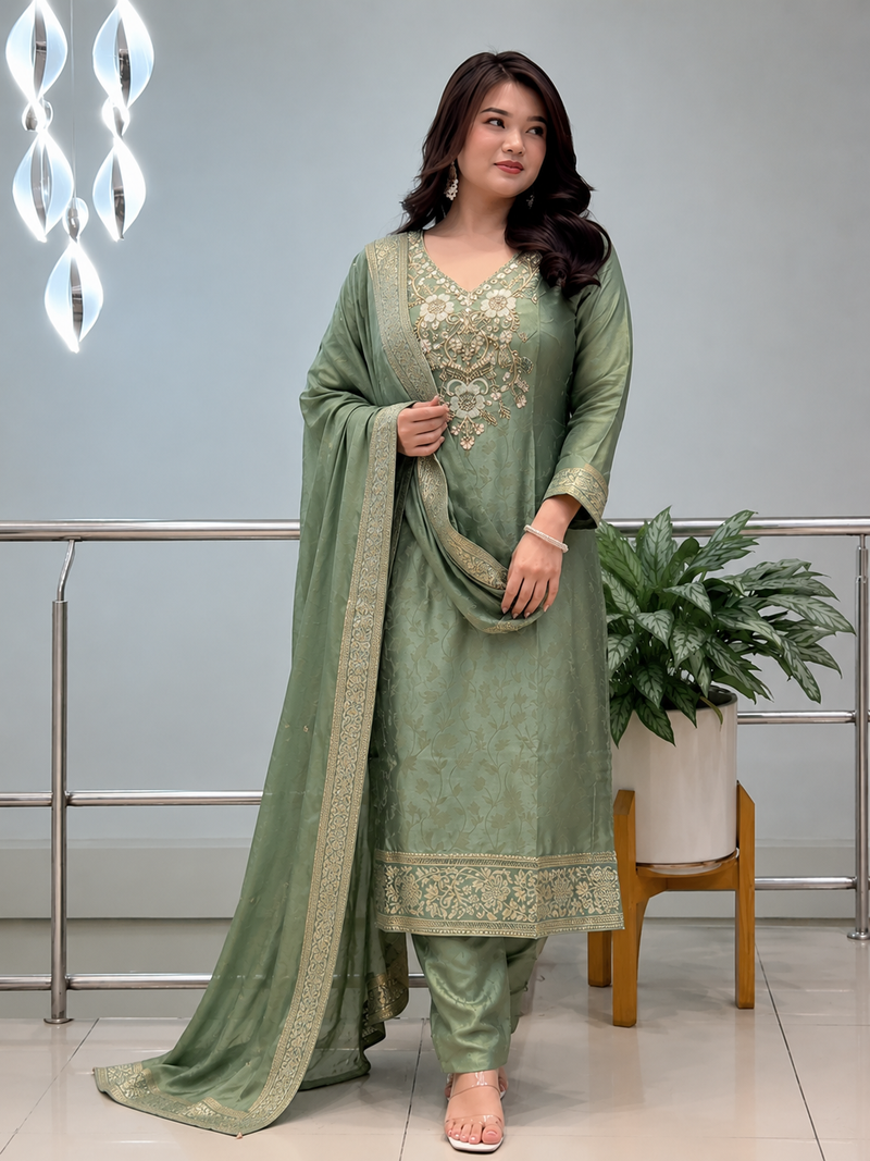 Banarasi Silk Suit Set with Handwork Dupatta for Women