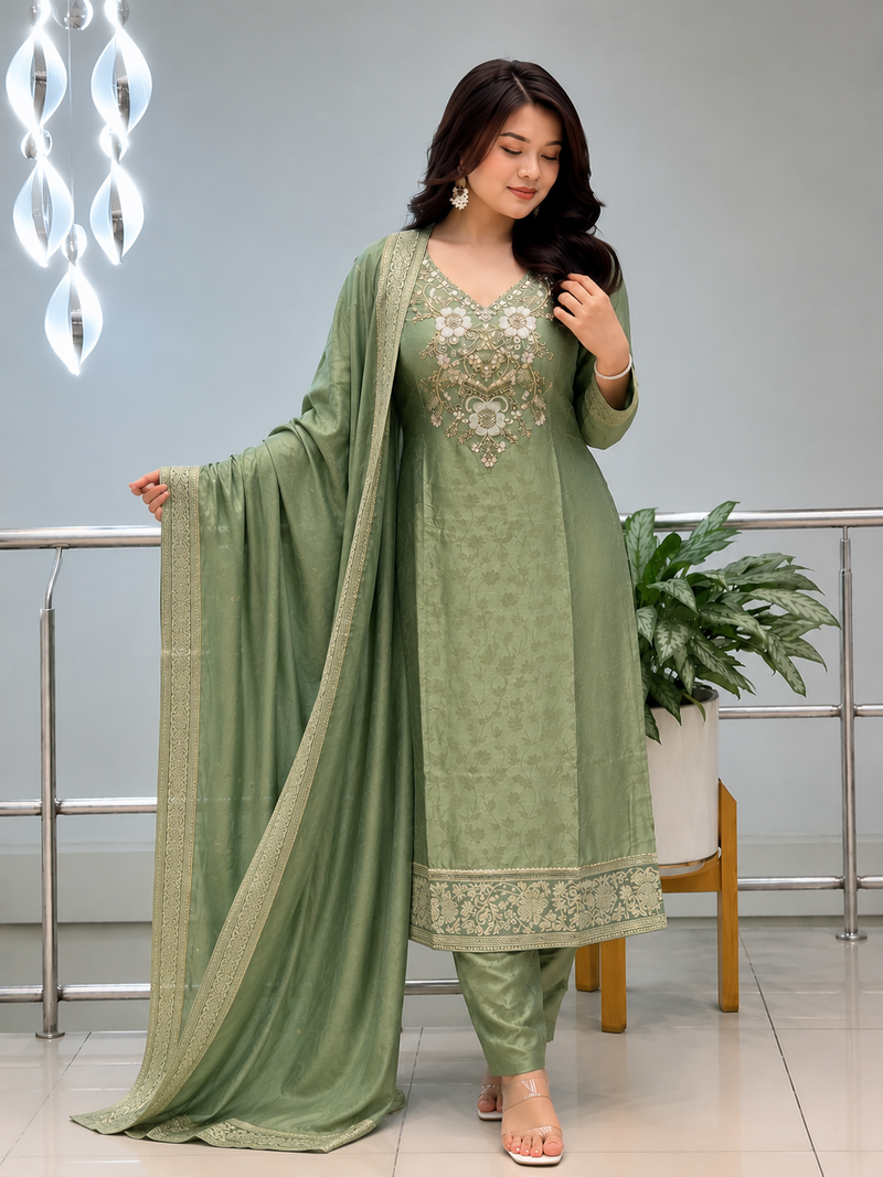 Banarasi Silk Suit Set with Handwork Dupatta for Women