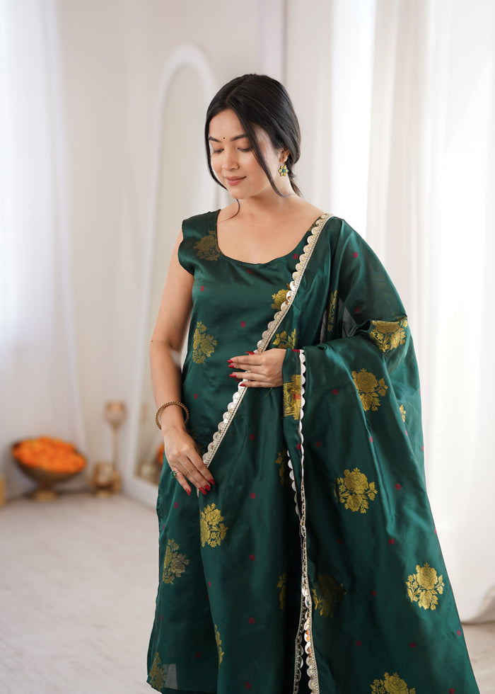Dark Green Aura Chanderi Jacquard Suit Set