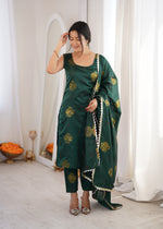 Dark Green Aura Chanderi Jacquard Suit Set