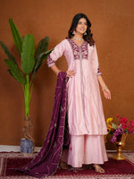 Pink Roman Silk Anarkali Kurti Set