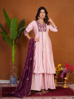 Pink Roman Silk Anarkali Kurti Set