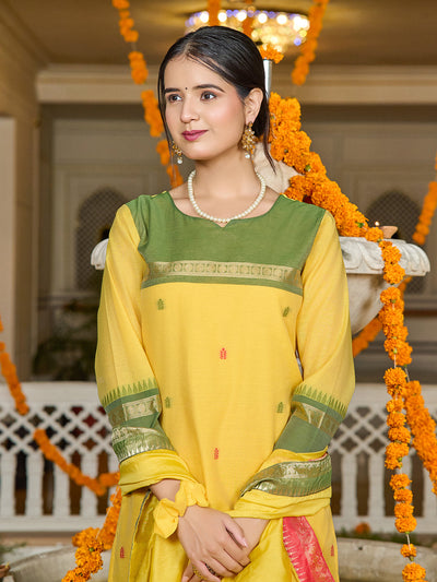 Kanchi Cotton Suit Set with Elegant Jacquard Dupatta