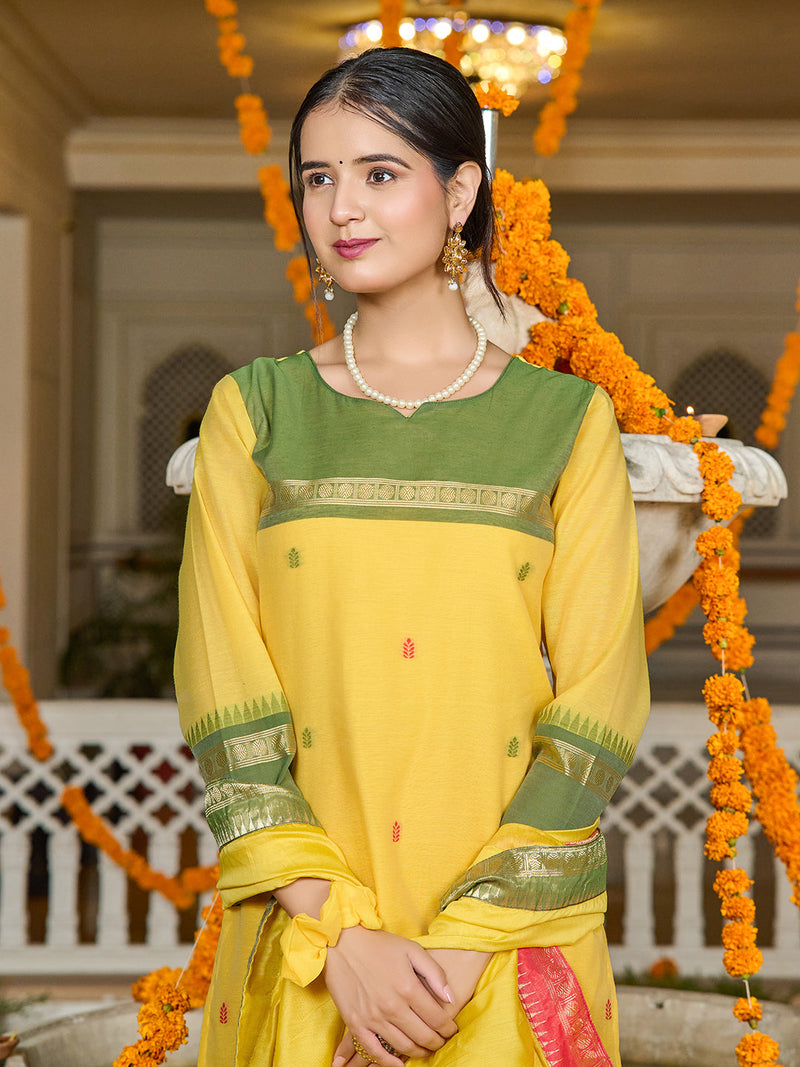 Kanchi Cotton Suit Set with Elegant Jacquard Dupatta