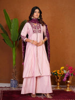 Pink Roman Silk Anarkali Kurti Set