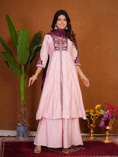 Pink Roman Silk Anarkali Kurti Set