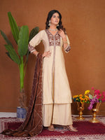Cream Roman Silk Anarkali Kurti Set