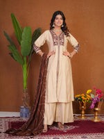 Cream Roman Silk Anarkali Kurti Set